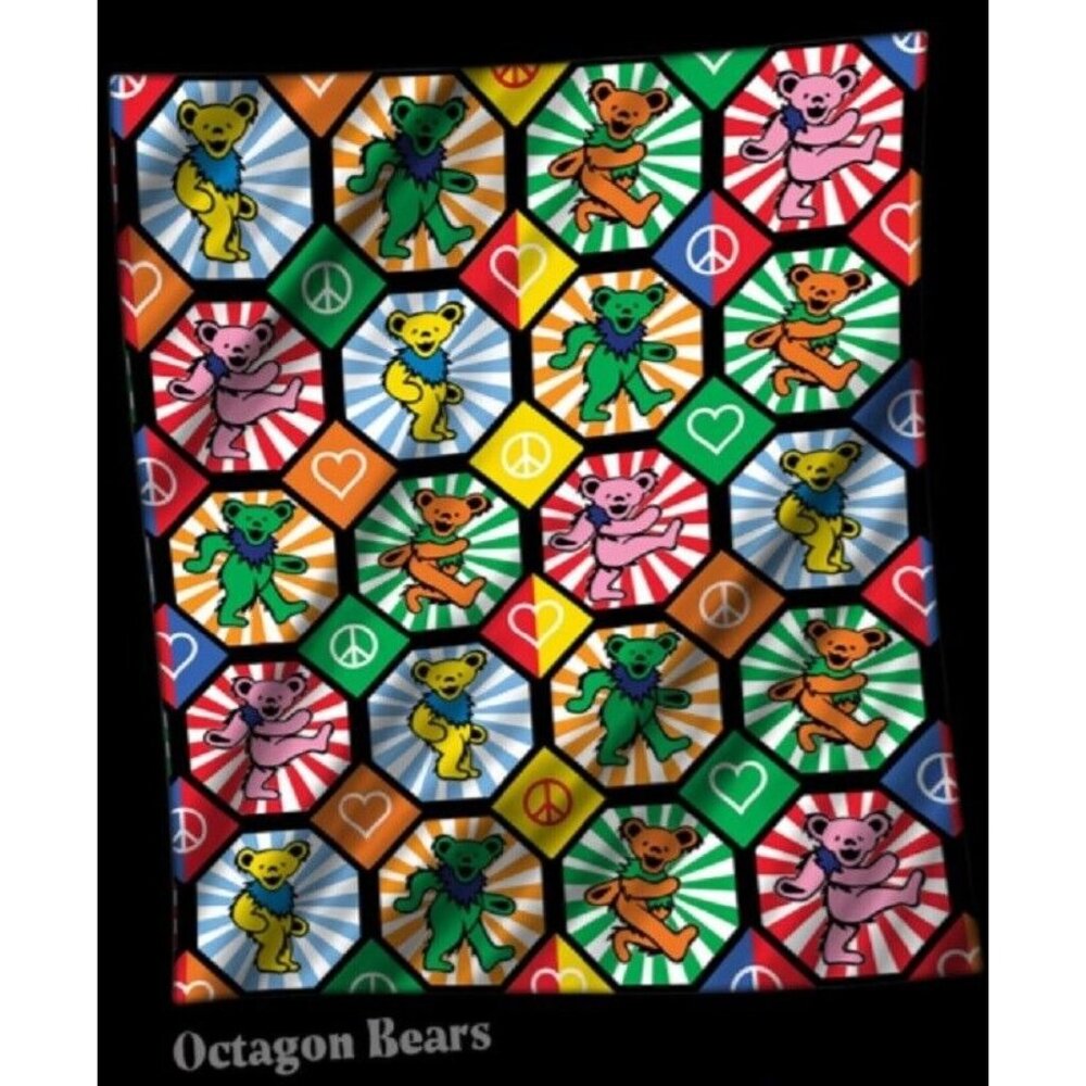 New Colorful Octagon Dancing Bears Plush Throw Gift Blanket Fleece Grateful Dead